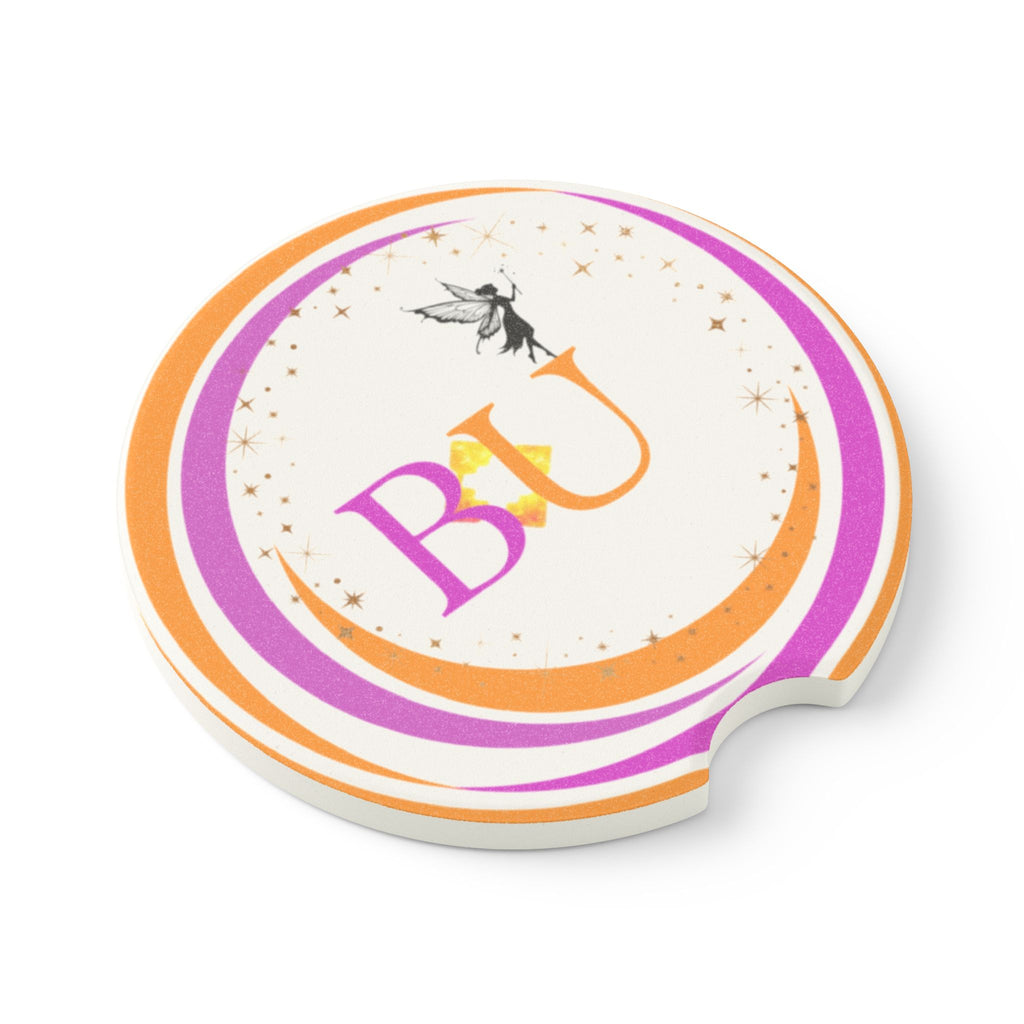 Soapstone Car Coaster — Monogrammed “BU” with Fairy & Crescent Moon