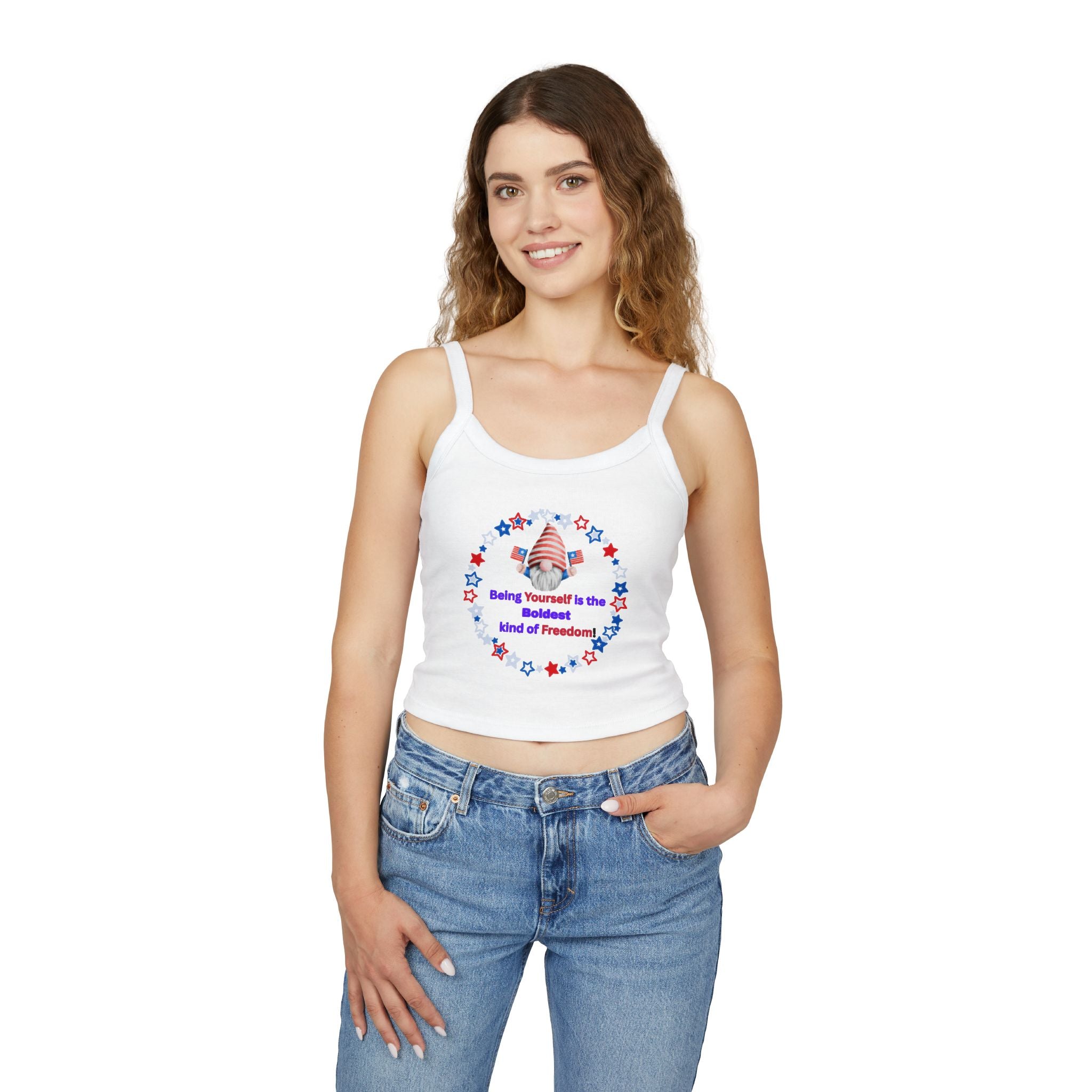 Patriotic ‘Being Yourself is the Boldest Kind of Freedom’ Tank-Spegetti Straps