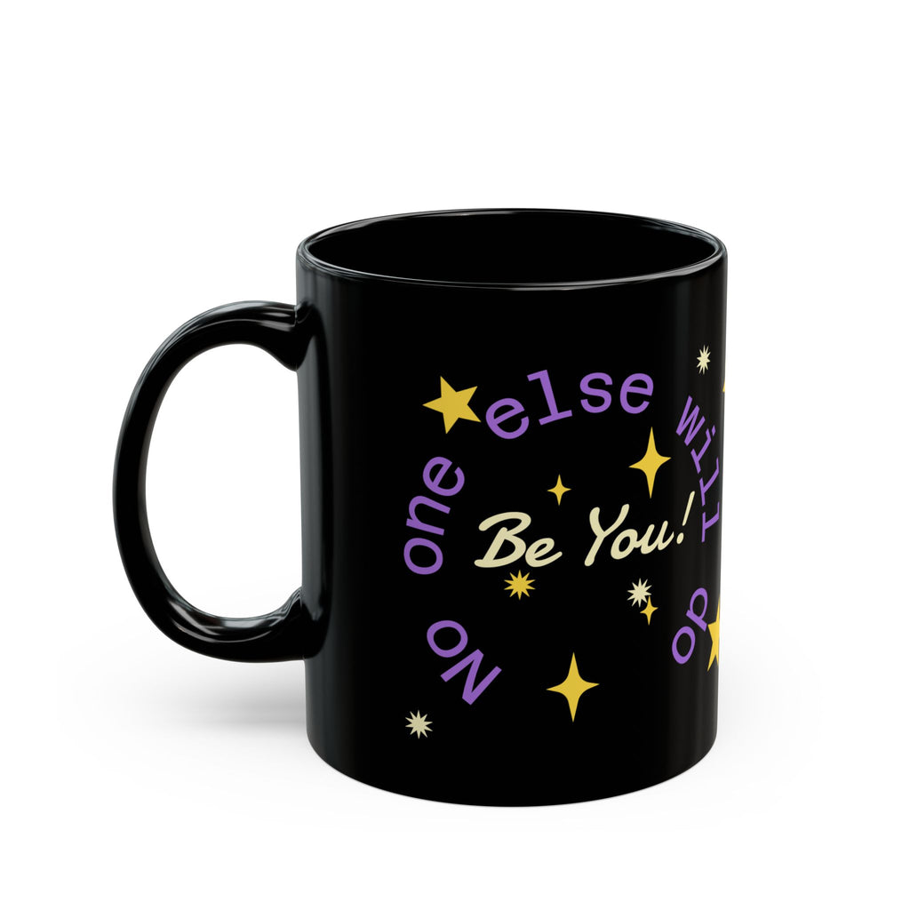 B·U Unboxed Black Mug — Cute Purple Dragon in a Box Coffee Cup (11oz/15oz)