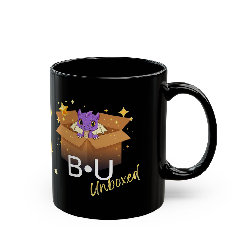 B·U Unboxed Black Mug — Cute Purple Dragon in a Box Coffee Cup (11oz/15oz)