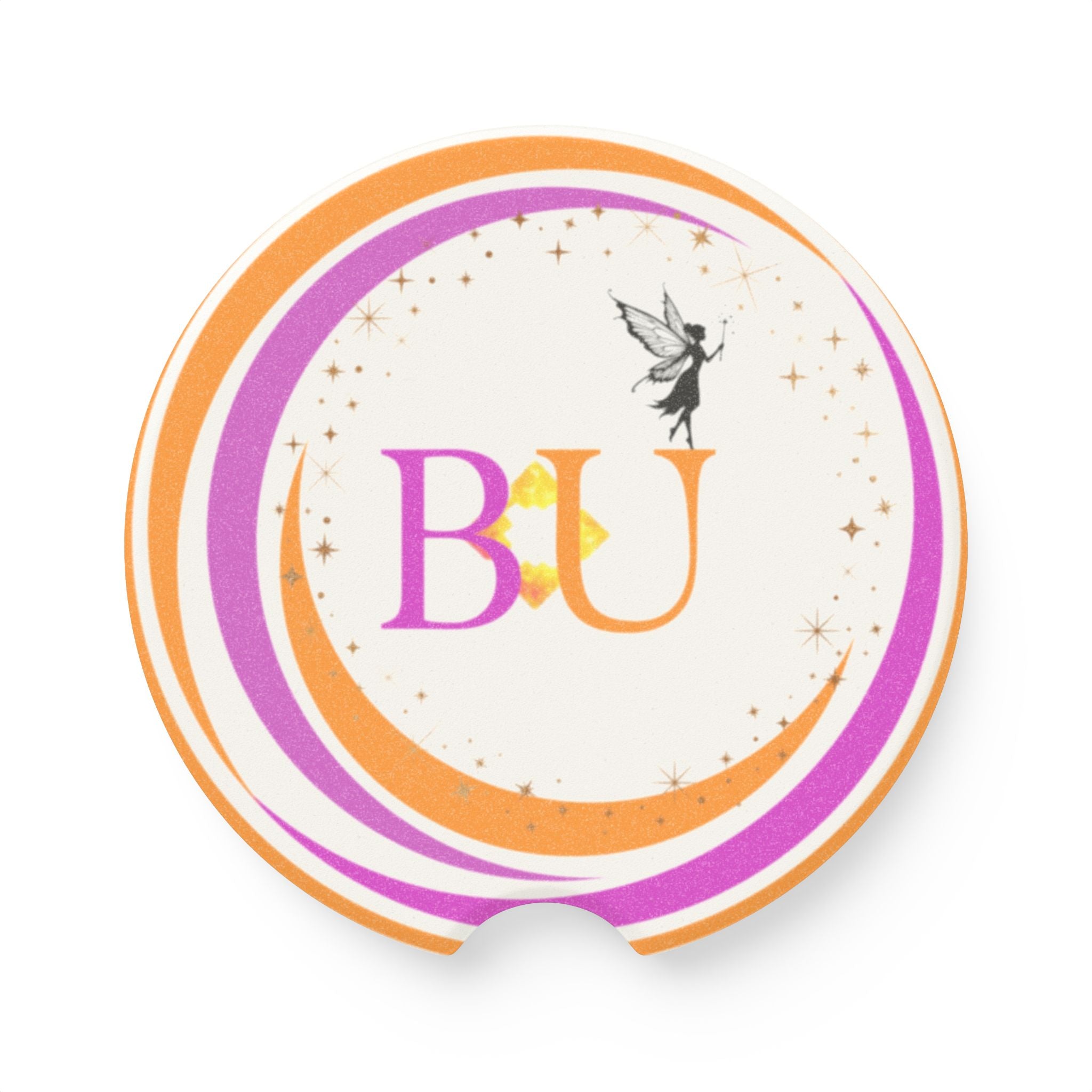 Soapstone Car Coaster — Monogrammed “BU” with Fairy & Crescent Moon